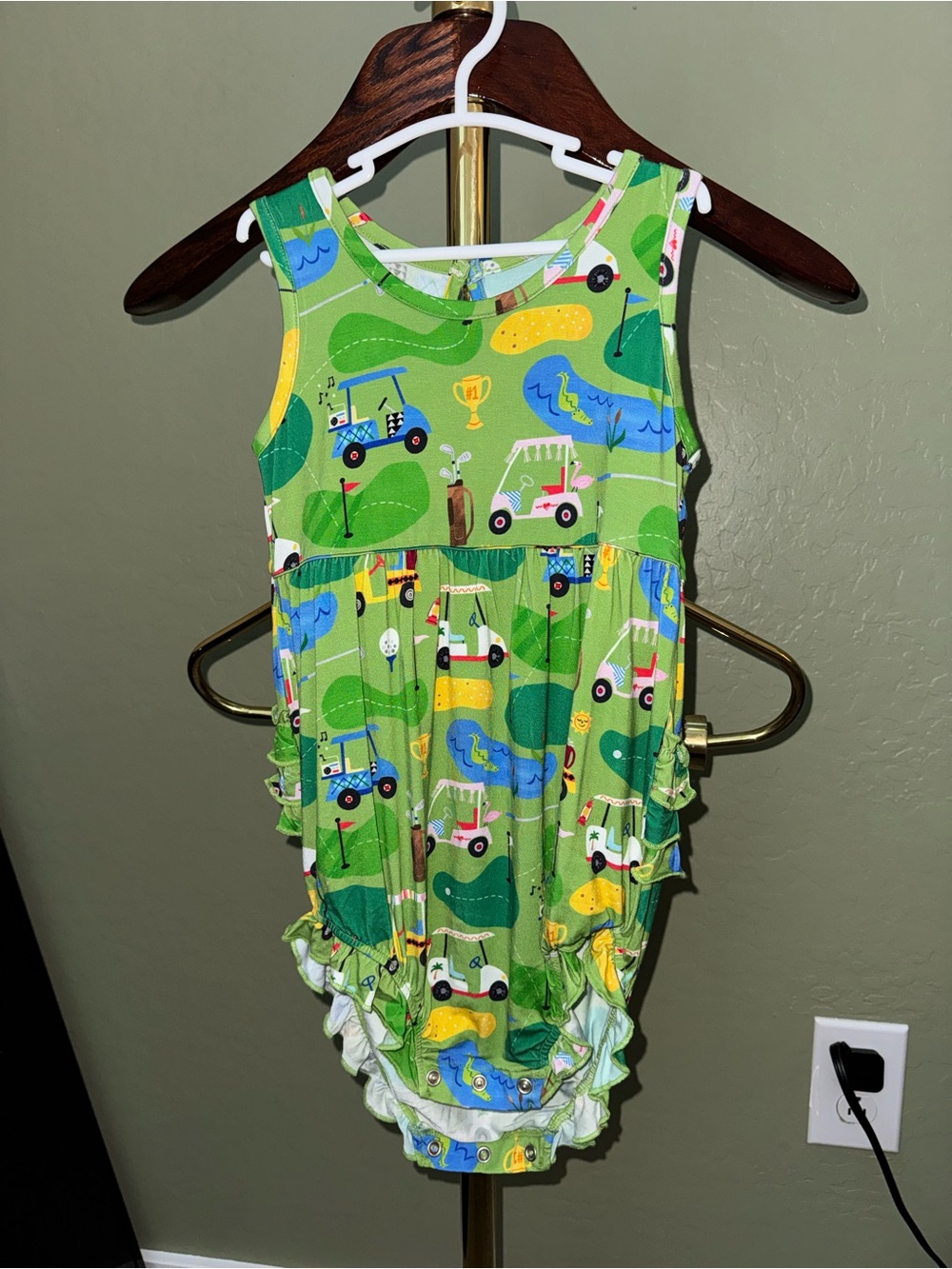 Little Sleepies Green Golf Cart Print Romper